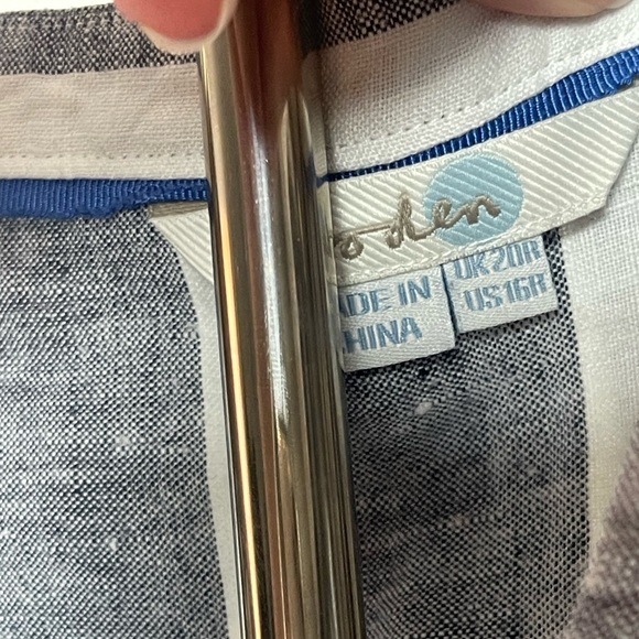 Boden | Linen Striped Split Neck Shift Dress Pockets Coastal Beachy Lightweight - Picture 6 of 9